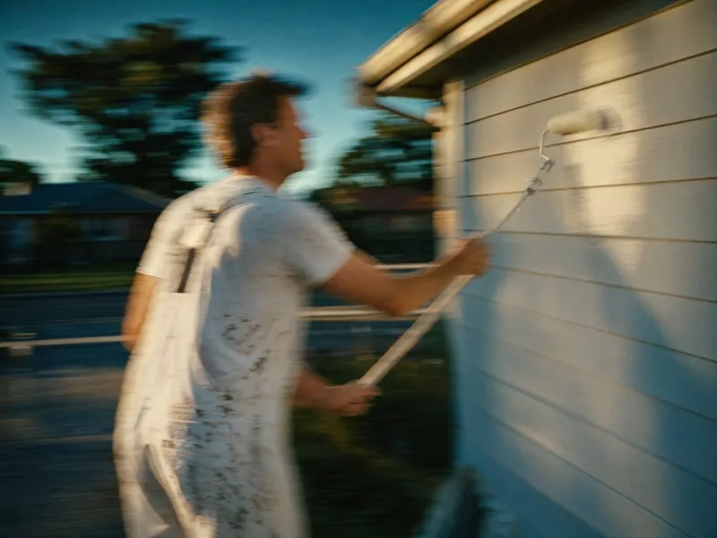 Painter rolling a weatherboard wall